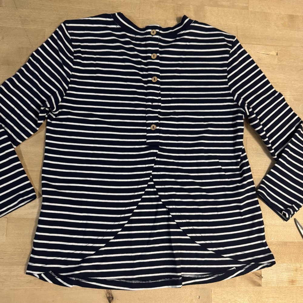 Clad and Cloth Navy Striped Button-open back Top